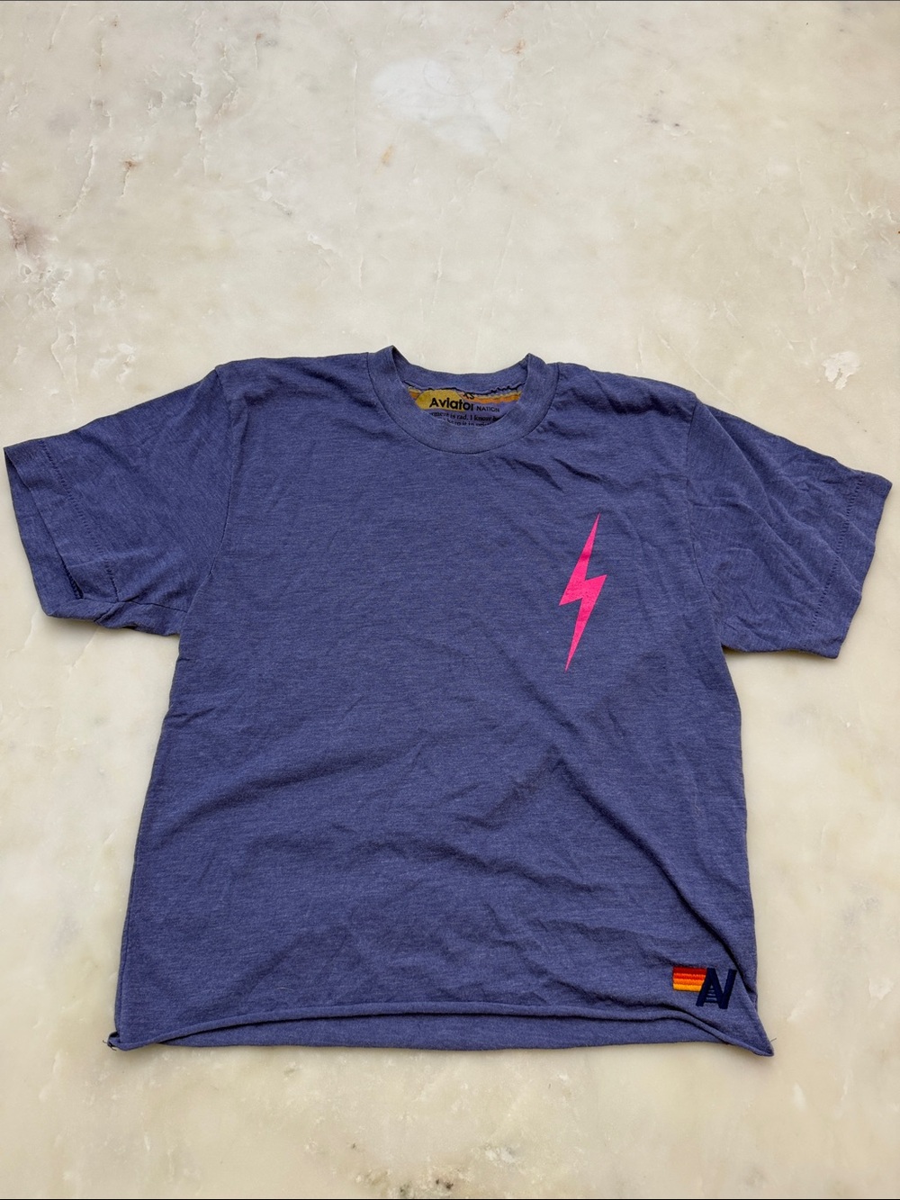 Aviator Nation Men’s Heather Navy T-Shirt with Pink Lightning